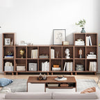 IOTXY Open Cube Low Bookcase - 3-Tier Freestanding Storage Display Cabinet Organizer with Legs for Home Office, 7-Cubes Open Shelf Short Bookshelf, Walnut