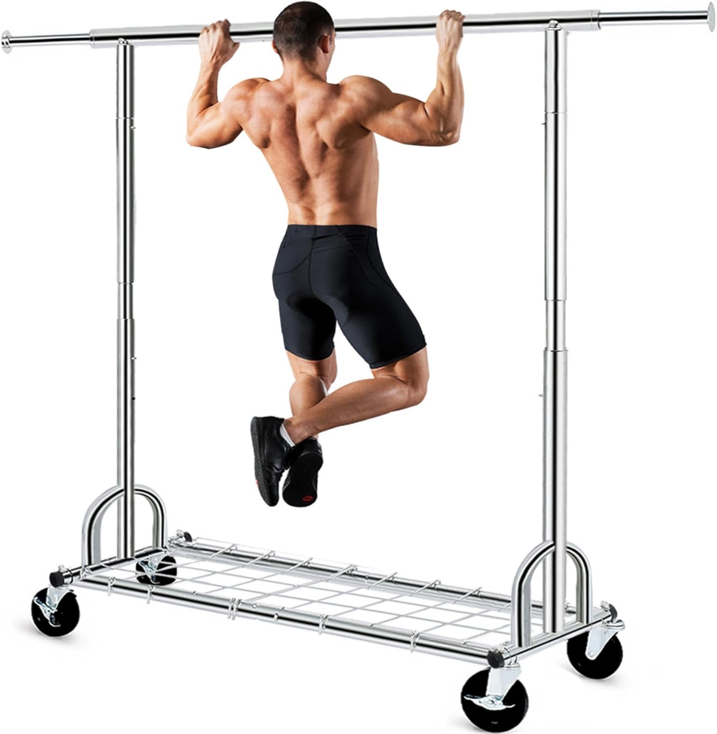 HOKEEPER Clothing Garment Rack Capacity 525LBS Clothing Racks on Wheels Rolling Clothes Rack for Hanging Clothes Heavy Duty Collapsible Commercial