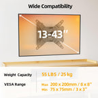 IWORKBOARD 32+ 40 inch Full Motion TV Wall Mount for 13-43" TVs & Monitor, 360° Rotating Small TV Mount Bracket, Articulating Swivel Tilting Extension, Max VESA 200x200mm, Single Studs, 55 lbs