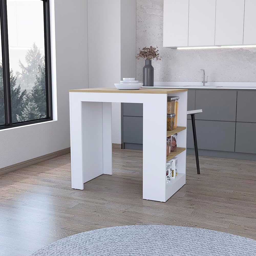 Kitchen Island with 3-Side Shelf and Counter Height Table Top | 3-side shelf ...