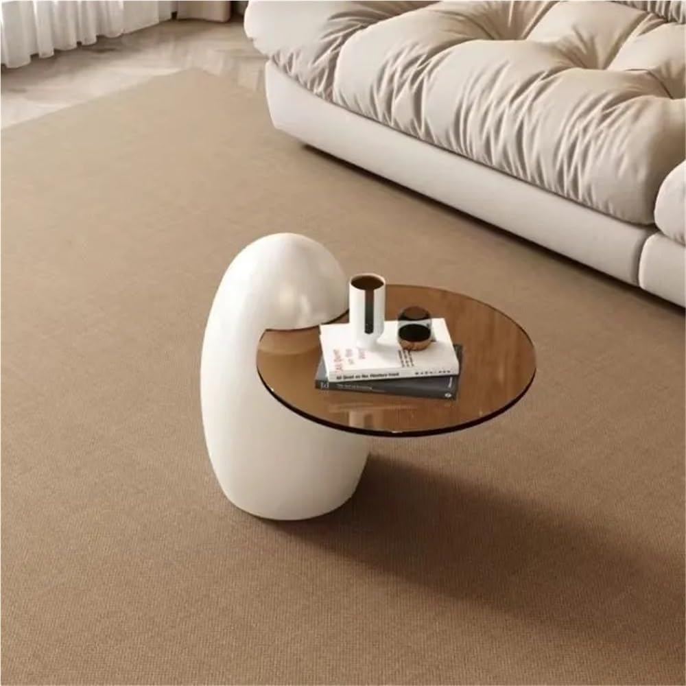 Modern PE Plastic Coffee Table, Nesting End Table with Glass Top, Egg-Shaped ...