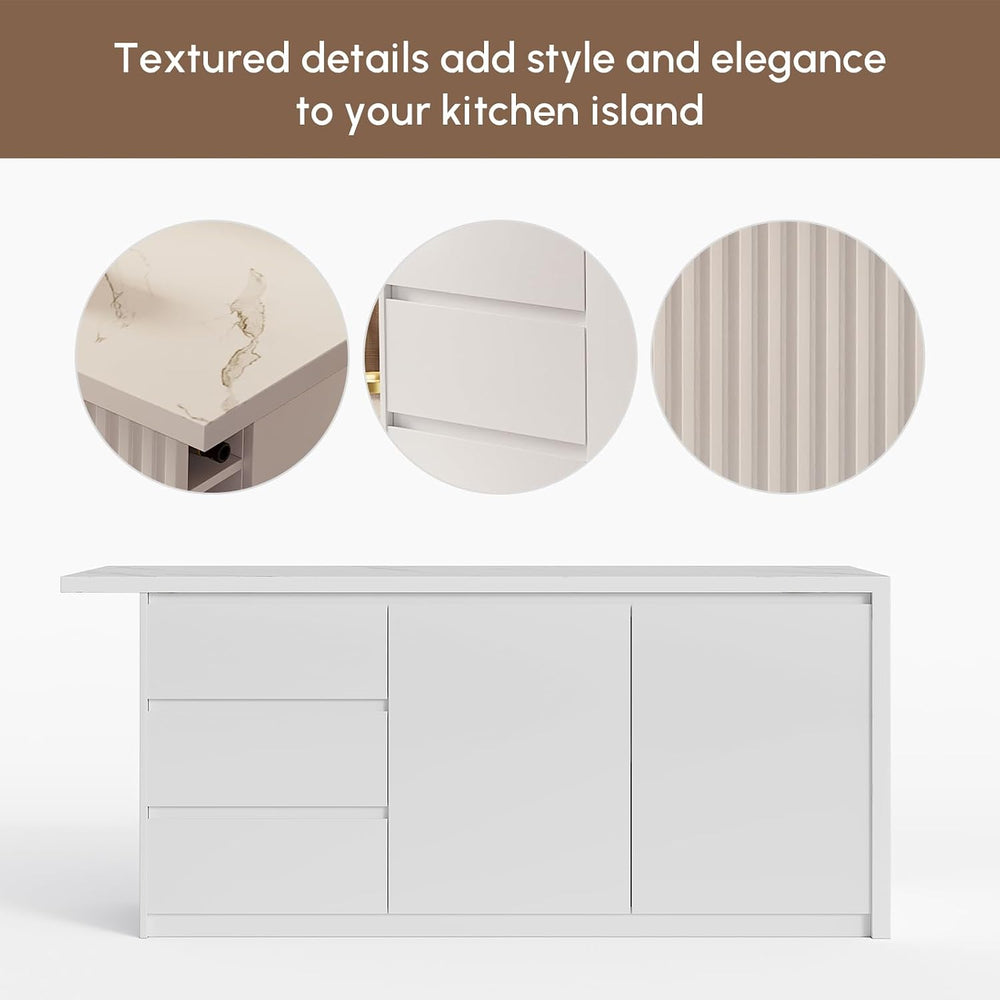 homary Kitchen Island with Storage & Wine Rack, 72" Modern White Kit...