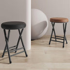 Folding Stool 20in Chair, Backless Folding Chair, Heavy Duty Faux Leather Round Padded Seat Foldable Stool for Small Spaces, Apartments, Dorms (Color : Brown, Size : 50cm/20in)