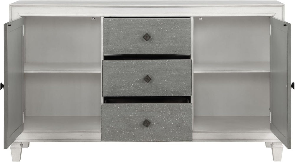 Rustic Gray & Weathered White Finish Server with Gray, White, Gray, White...