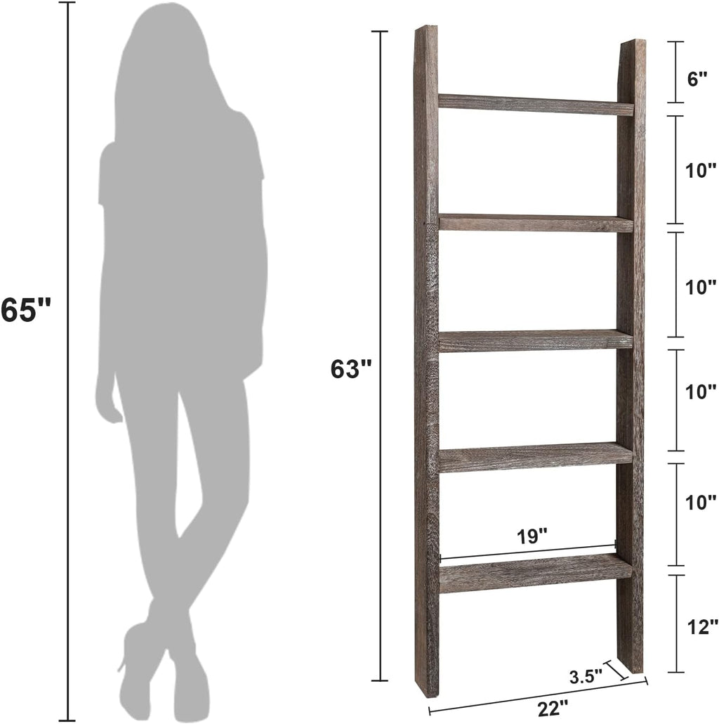 Natsukage Rustic Wooden Blanket Ladder - Farmhouse Decorative Ladder Shelf for Living Room, Bathroom, Bedroom (63" x 22", Rustic Walnut)