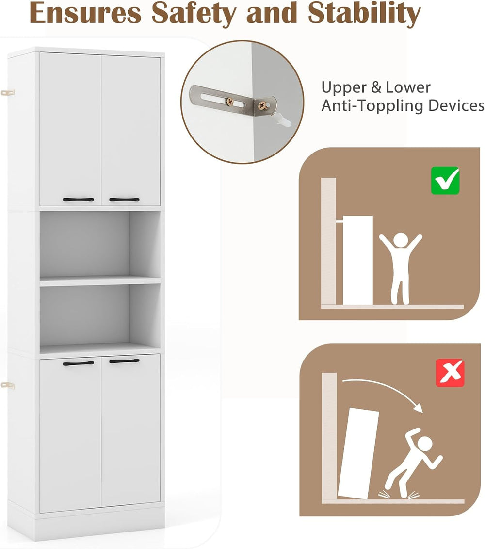 POWERSTONE Wood Kitchen Pantry Cabinet, 75" Tall Bathroom Storage Cupboa...