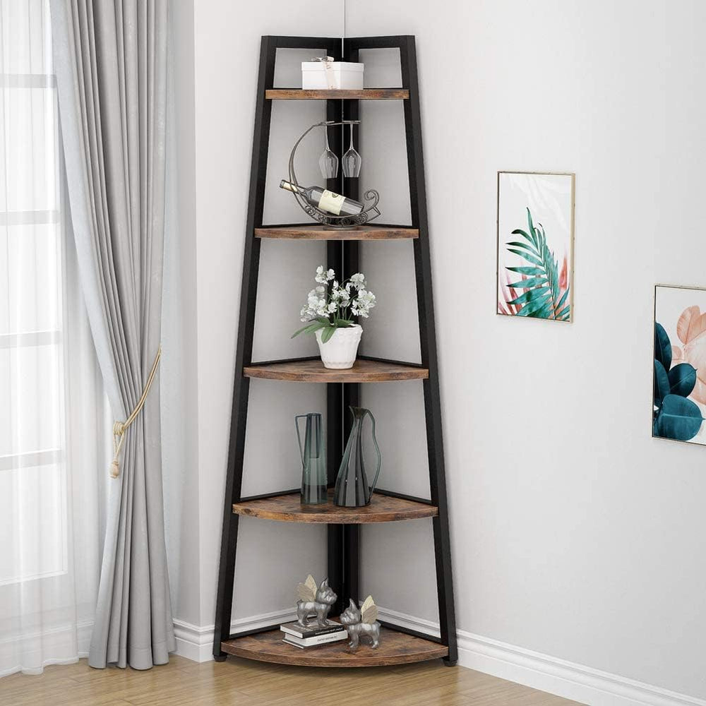 Tribesigns 70 inch Tall Corner Shelf, 5 Tier Rustic Corner Bookshelf Bookcase...