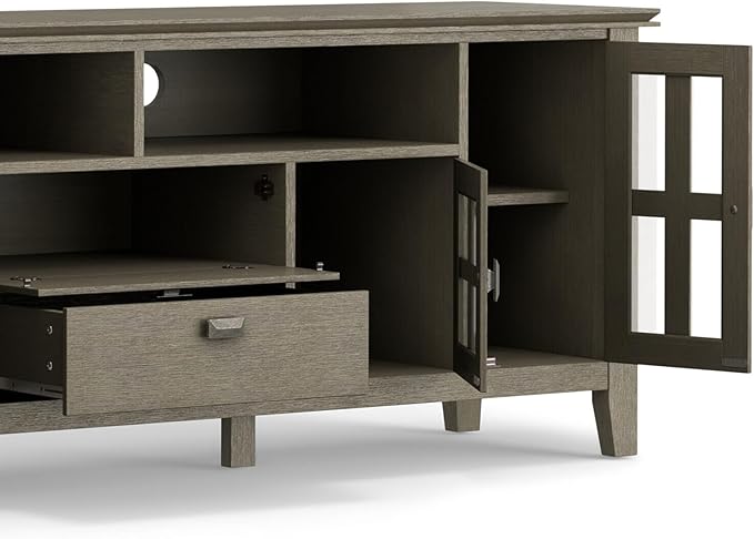 SIMPLIHOME Artisan SOLID WOOD 72 Inch Wide Transitional TV Media Stand in Natural Aged Brown for TVs up to 80 Inch, For the Living Room and Entertainment Center