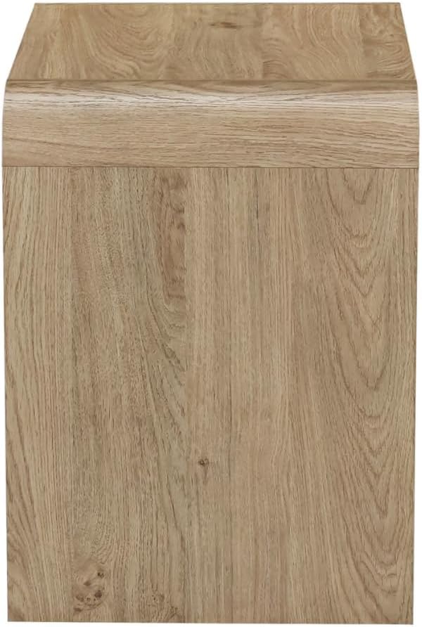Benjara Maria Side End Table- Drawer and Waterfall Style- Beige Wood 22 Inch