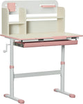 Qaba Wooden Kids Study Desk, Height Adjustable Children School Study Table, Student Writing Desk with Tilt Desktop, Drawer, Storage Shelf, Pen Holder, Pink