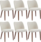 Dining Chair Set of 4, Linen Upholstered Dining Chair with Solid Wood Legs, Wing Backrest, Wooden Kitchen Chair, Kitchen Chairs with Thick Cushions for Dining Room, Living Room, White