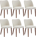 Dining Chair Set of 6, Linen Upholstered Dining Chair with Solid Wood Legs, Wing Backrest, Wooden Kitchen Chair, Kitchen Chairs with Thick Cushions for Dining Room, Living Room, White