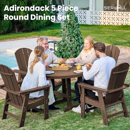 SERWALL 5-Piece Patio Dining Set, 45" Table & 4 Adirondack Chairs, B...