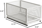 Sliding Cabinet Basket Organizer Drawer Self Adhesive Slide out Pantry Shelves Heavy Duty Carbon Steel Slide Cabinet Storage Basket with Handle for Bathroom Kitchen Home