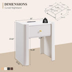 23.6" Tall Modern Nightstand with Charging Station, 22" Wide Curved Bedside Table with 1 Storage Drawer, Wooden Night Stand, Large End Table for Bedroom, Living Room, White
