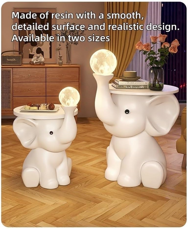 Resin Coffee Table, Elephant Shaped Side Table, Decorative Table with LED Lig...