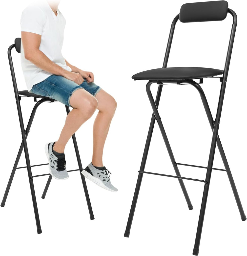 29" Tall Folding Bar Stool with Cushioned Pad and Backrest, Portable Bar...