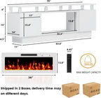 Fireplace TV Stand with White Fireplace, 70 Inch White Fire Place TV Stands for Living Room, Modern Electric Fireplace TV Stand with Cabinets & Acrylic Columns, Entertainment Center for TVs Up to 80"