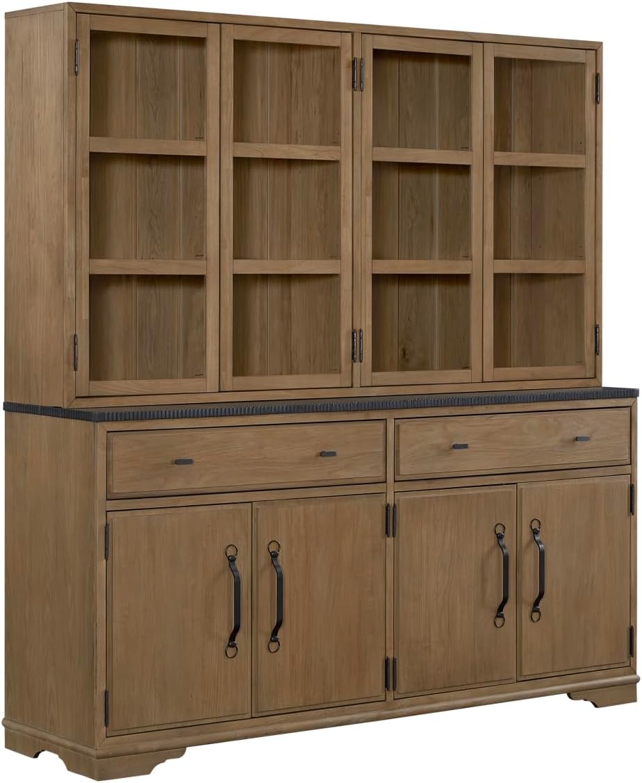 2 Piece Cabinet (Hutch and Buffet) - Almond with Solid Wood and MDF | Two-pie...