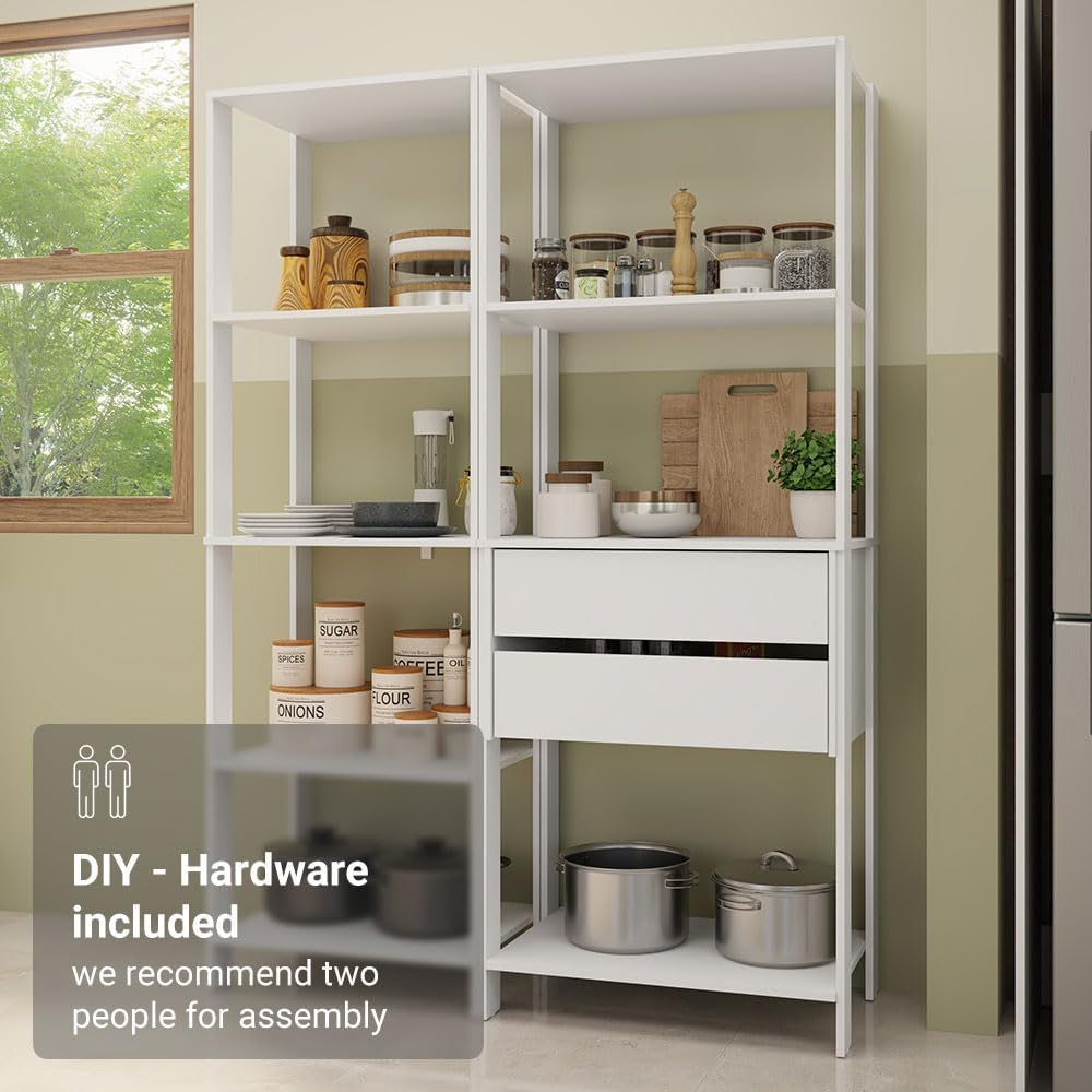 Madesa Kitchen Pantry Storage Rack with 2 Drawers and Open Shelves 51" L...