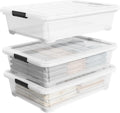 50 Qt Wheeled Underbed Storage Box, Large Clear Plastic Storage Bins with Lids and Secure Latches, 3-Pack