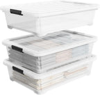 50 Qt Wheeled Underbed Storage Box, Large Clear Plastic Storage Bins with Lids and Secure Latches, 3-Pack