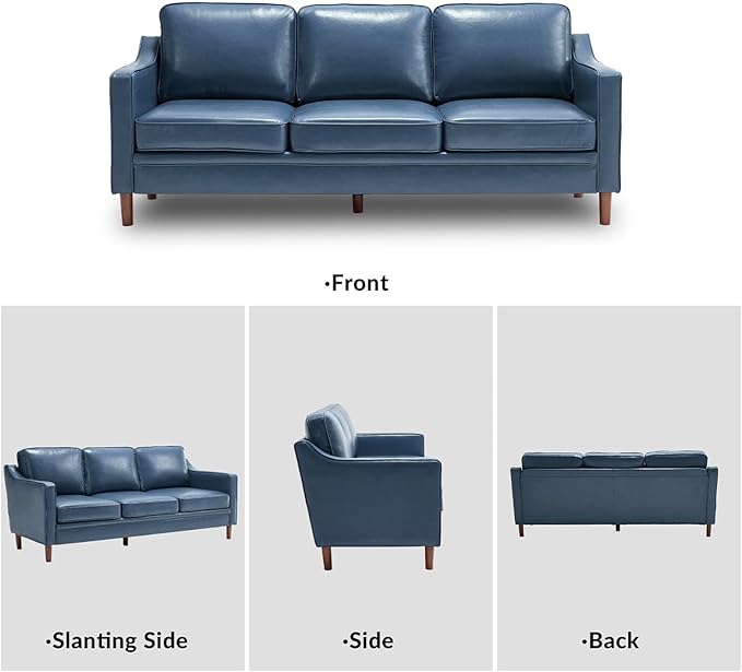 Kingfun Living Room Furniture Sets, 3 Seater Couch and Loveseat, Mid Century Modern Sofa Set, Faux Leather Couch with Solid Wood Frame for Living Room & Bedroom, Blue