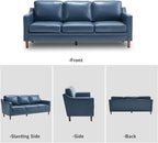 Kingfun Living Room Furniture Sets, 3 Seater Couch and Loveseat, Mid Century Modern Sofa Set, Faux Leather Couch with Solid Wood Frame for Living Room & Bedroom, Blue