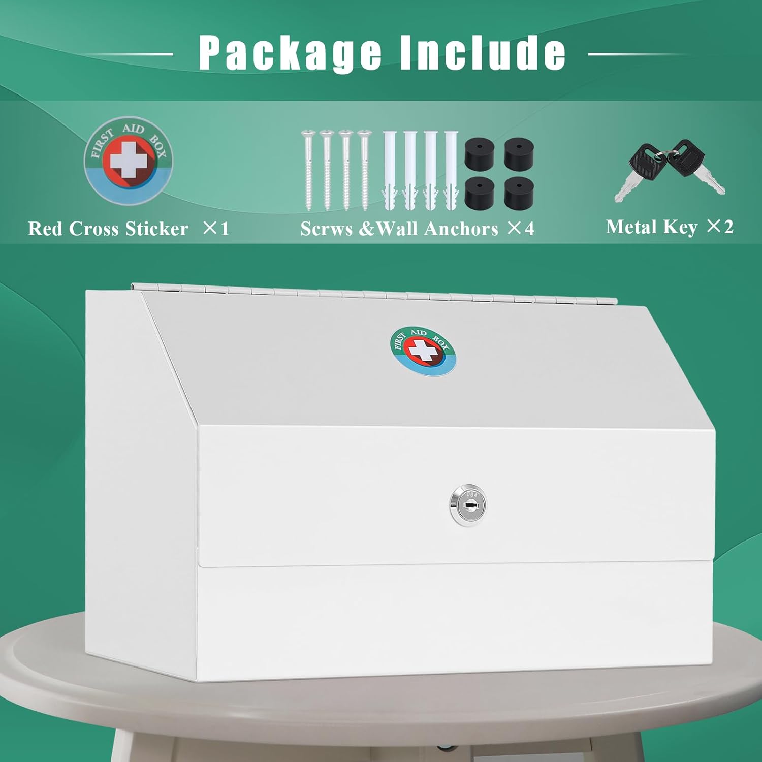 KYODOLED Wall Mount Medicine Lock Box, Drug Cabinet with Key, Large Capacity Secure Steel Prescription, First Aid Kit for Emergencies Home and School use, White, 12.2 * 5.9 * 7.87 inch