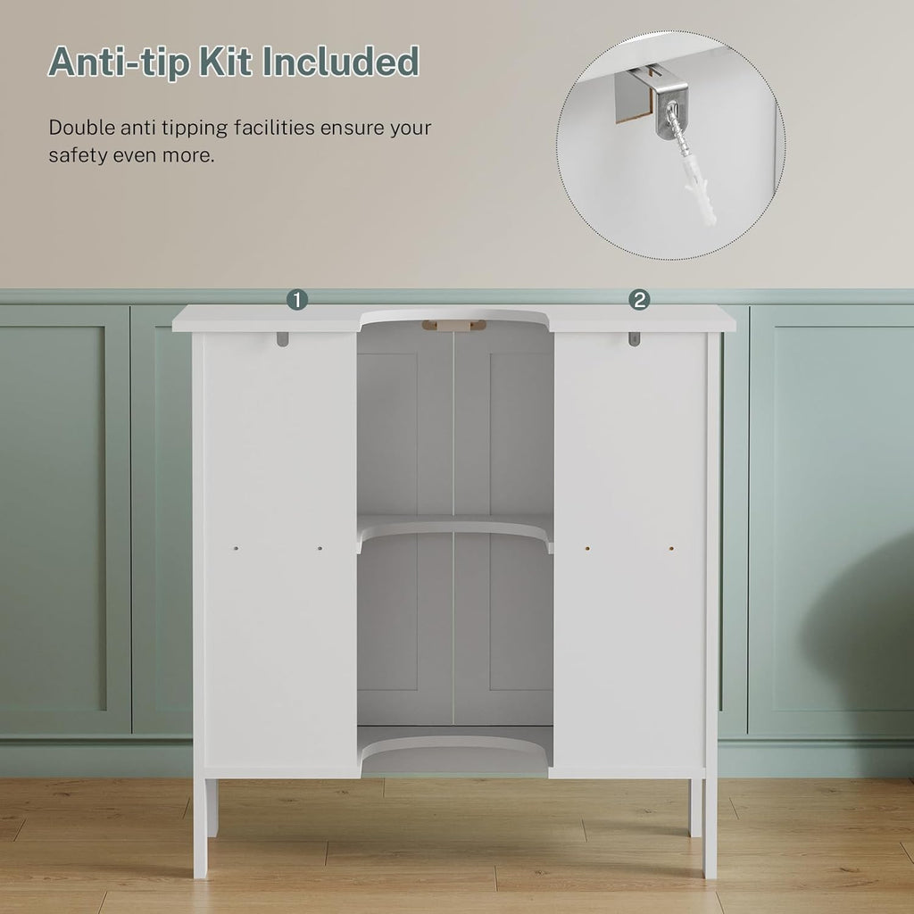 TEENFON Pedestal Sink Storage Cabinet, Under Sink Cabinet with 2 Doors & Shelf, Under Bathroom Sink Cabinet, Pedestal Sink Storage for Bathroom, White