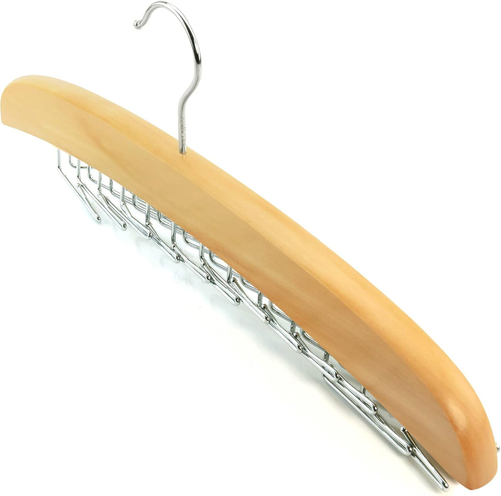HANGERWORLD Hanging Tie Holder Organizer Rack - Premium Wooden Tie Hanger with 24 Folding Accessory Hooks for Closet Space Saving