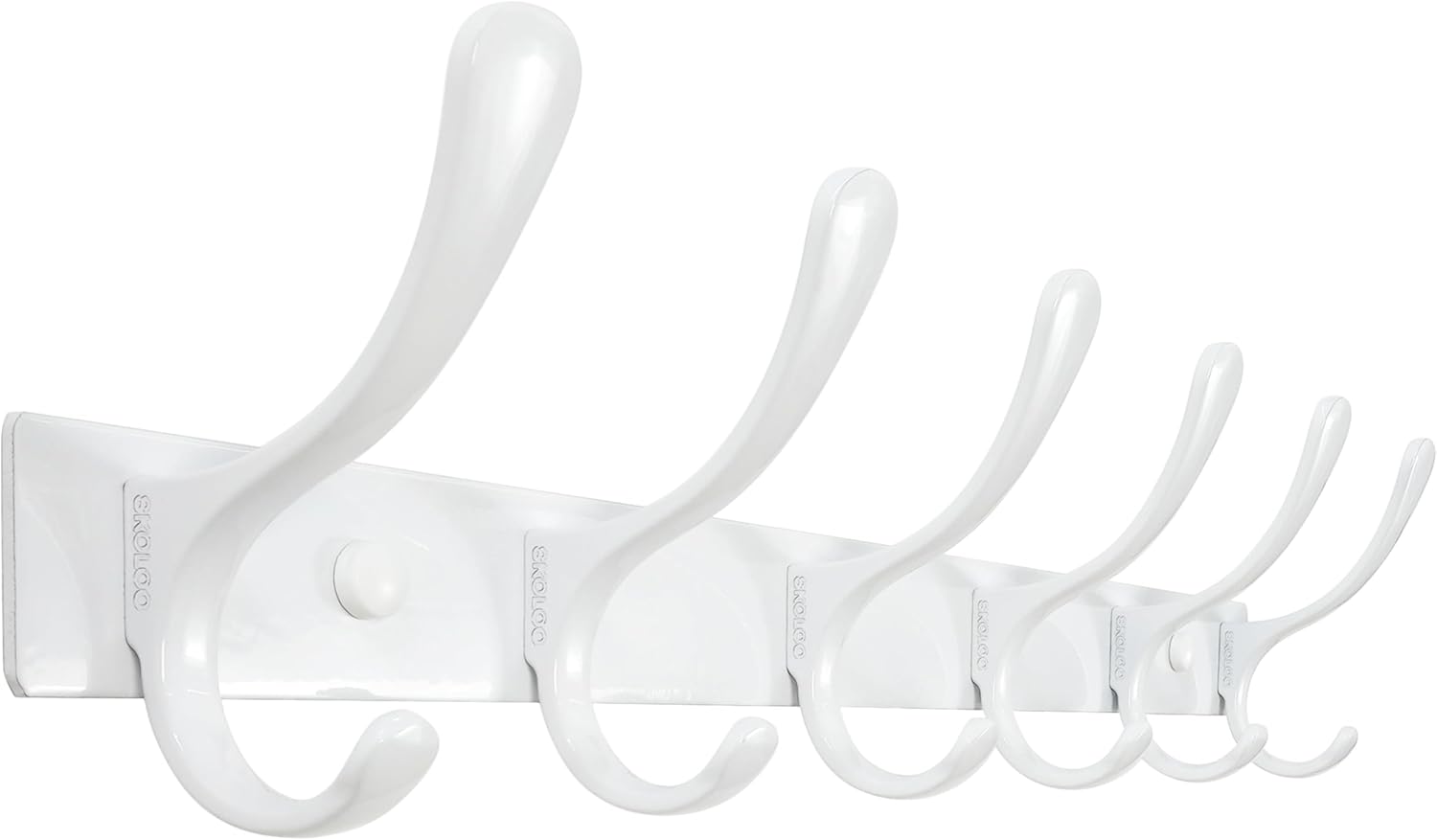 SKOLOO Heavy Duty Wall Mounted Coat Rack - 6 Hooks, Stainless Steel, Sturdy Coat Hooks for Hanging Clothes, Jacket, Hat, White
