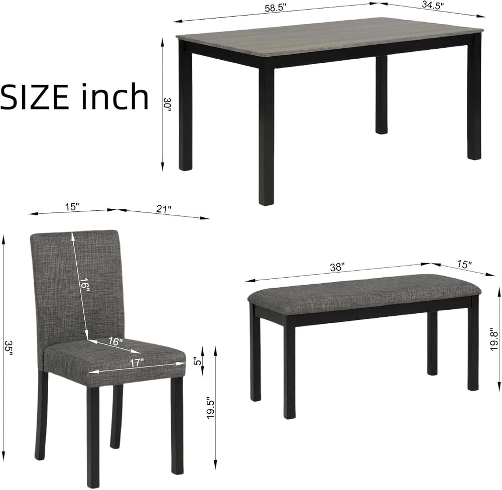 6 Piece Dining Table Set, Counter Height Kitchen Sets, Black | Rectangular Ta...