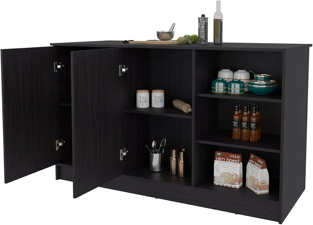 Wengue Kitchen Island with 2-Door and Open Storage | Six-shelf design with op...