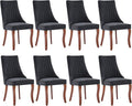 Linen Dining Chairs Set of 8，Fabric Channel Tufted Kitchen Chairs, Upholstered Accent Chairs with Curved Solid Wood Legs, Comfortable Dining Chair for Dining Room, (Black, 8pc)