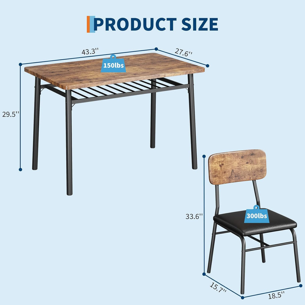 GarveeHome Dining Table Set for 4 with Storage Rack, Brown | 5-Piece Kitchen ...