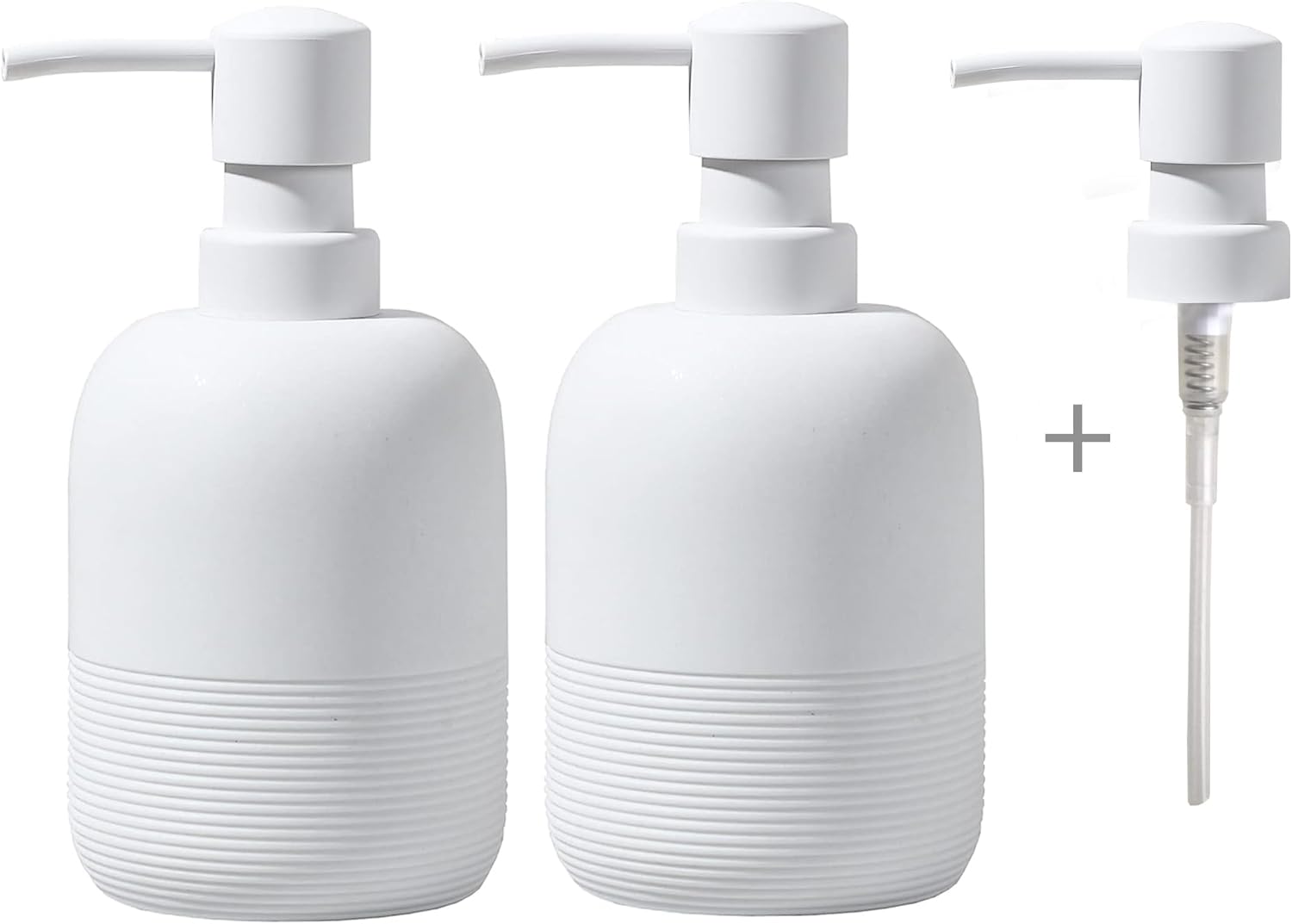 White Soap Lotion Dispenser with A Spare Pump,Liquid Hand Soap Dispenser Sets for Bathroom Countertop,2pcs/Set Soap Dispenser for Kitchen