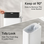 Small Bathroom Trash Can with Lid Soft Close, Step Pedal, 1.6 Gallon White Stainless Steel Slim Garbage Can with Removable Inner Bucket, Includes 60 Trash Bags for Home Bedroom