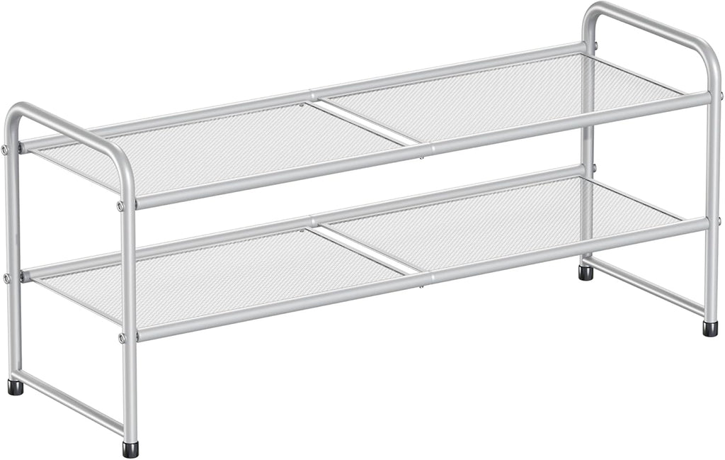 SUFAUY 2 Tier Mesh Shoe Rack, Closet Metal 33" Wide Shoe Shelf Heavy Duty, Grey