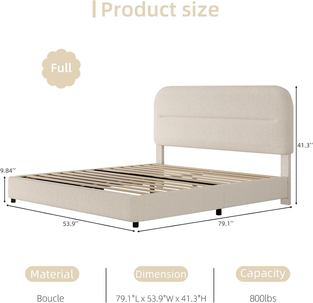HOMBCK Full Size Cloud Bed Frame, Plush Boucle Upholstered Platform Bed, Adju...