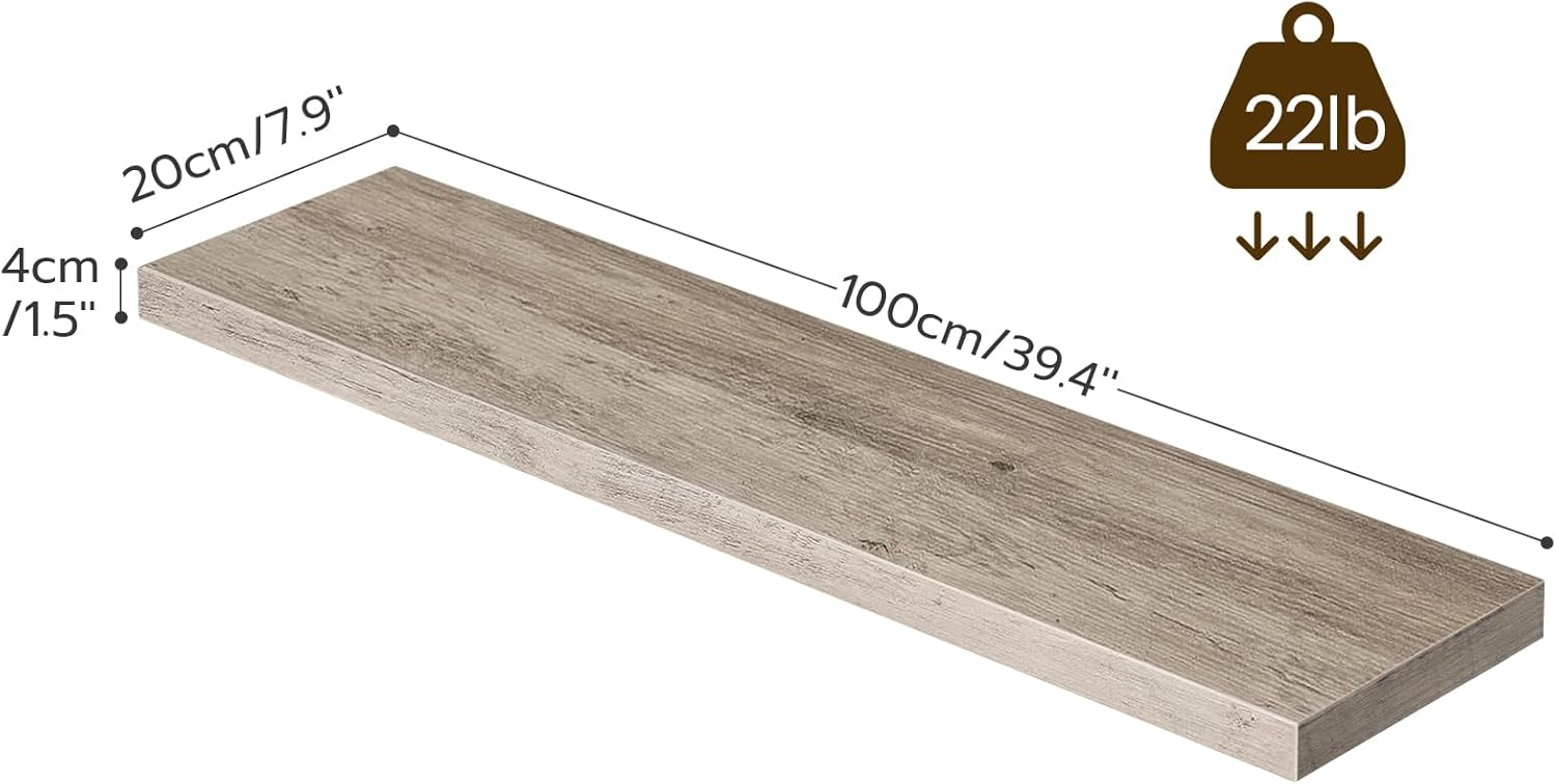 HOOBRO Floating Shelves for Wall, Wall Mounted Shelf Set of 2, 39.4" Hanging Shelf with Invisible Brackets, for Wall in Bathroom, Bedroom, Toilet, Kitchen, Living Room, Office, Greige BG100BJP201