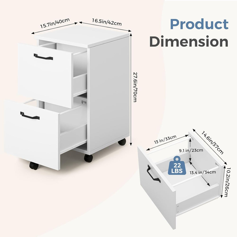 DUMOS 2 Drawer Storage Cabinet, Rolling Under Desk Storage, White | Not for H...