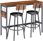 Bar Table Set with Wine Bottle Storage Rack. Rustic Brown,47.24'' L x 15.75'' W x 35.43'' H, One Size