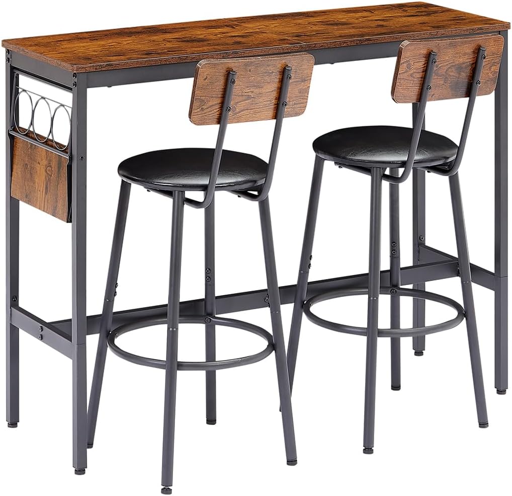 Bar Table Set with Wine Bottle Storage Rack. Rustic Brown,47.24'' L x 15.75'' W x 35.43'' H, One Size