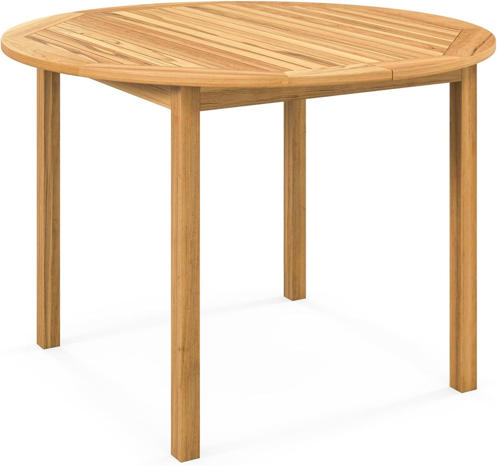 Tangkula 39.5" Round Outdoor Dining Table for 4, Acacia Wood Patio Table