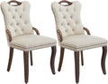 Beige Velvet Dining Chairs Set of 2，Modern Upholstered Dining Room Chairs with Tufted Back and Wood Handles, Curved Solid Wood Legs, Sillas de Comedor