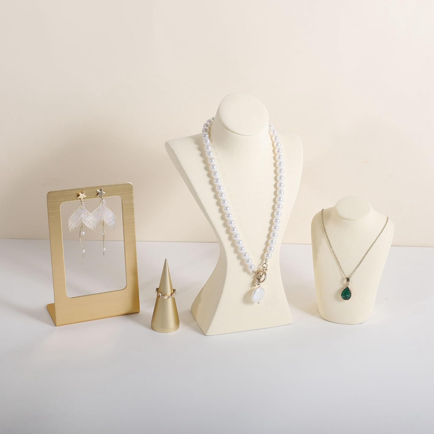 GemeShou Beige necklace storage hanger stand jewelry organizer, Velvet jewelry stand necklace holder, jewelry mannequin bust for necklaces, jewelry bust display stands【Beige-Medium height 9.25 inch】