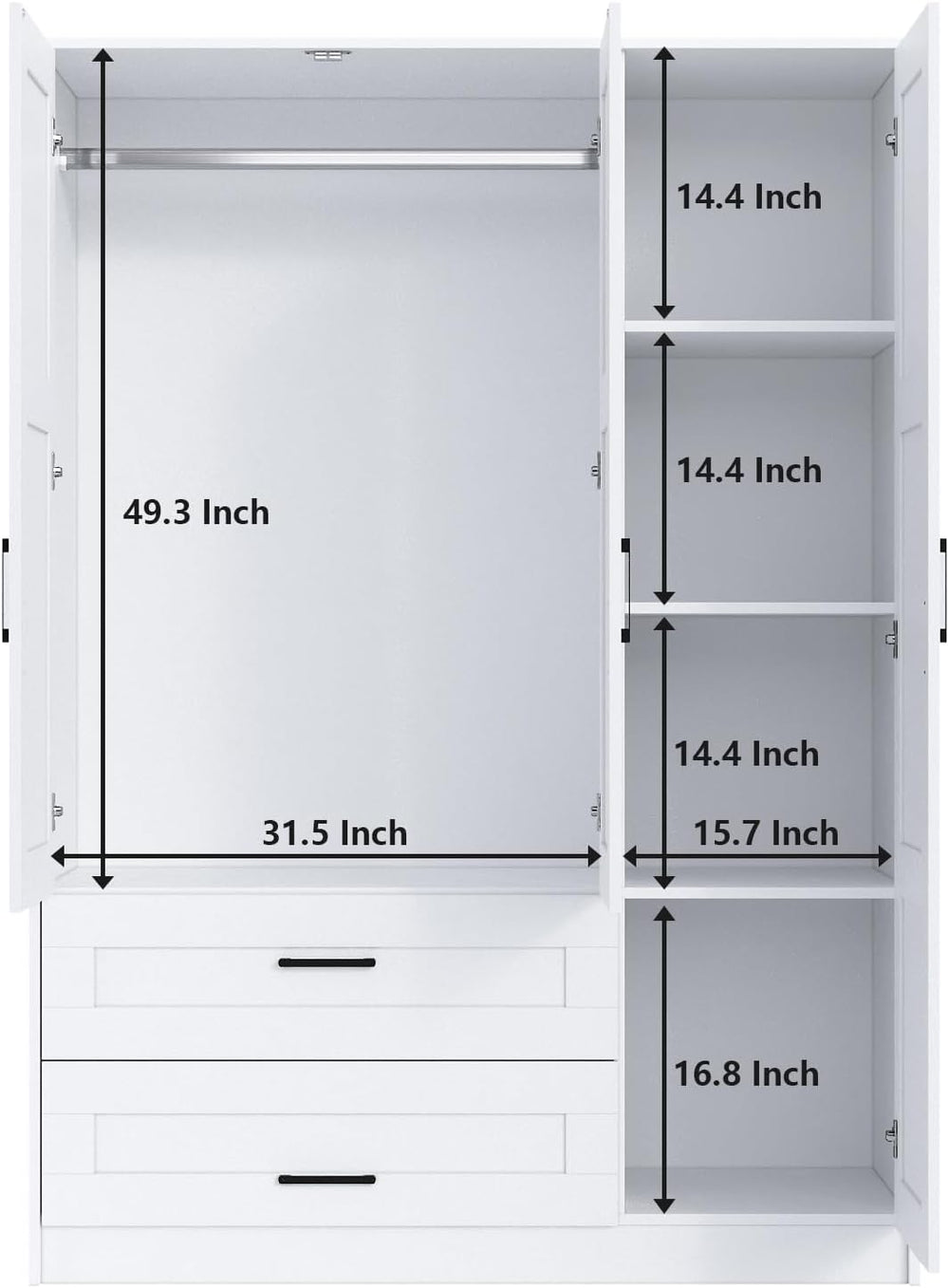 Fenghua Lizhi 3 Doors Wooden Wardrobe Closet Armoire, White Storage Cabinet f...