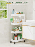 LEHOM Slim Rolling Storage Cart - 4 Tiers Bathroom Organizer Utility Cart Slide Out Storage Shelves Mobile Shelving Unit for Kitchen, Bedroom, Office, Laundry Room, Small Narrow Spaces (Pear White)