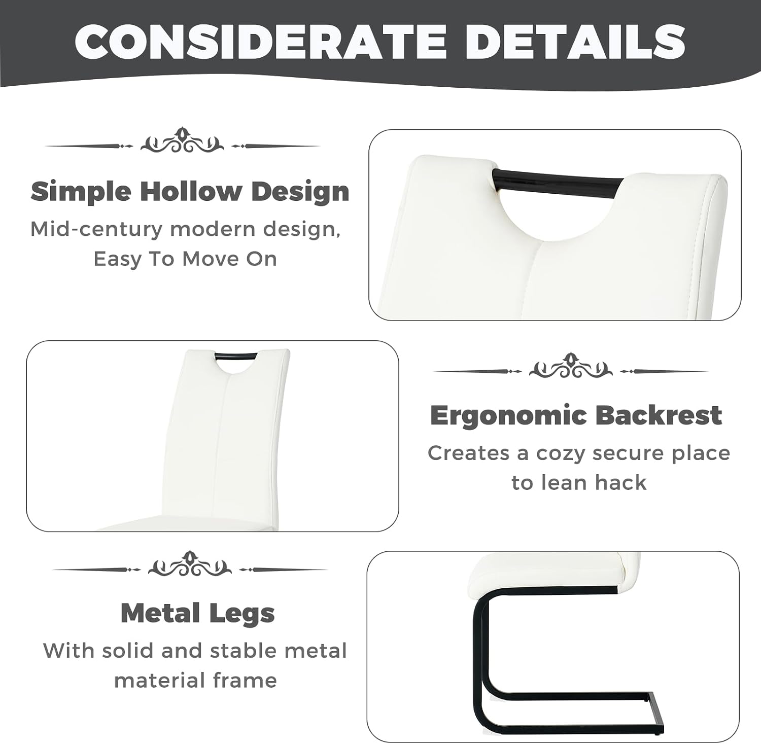 51.18" W Glass Dining Table Set for 4, Modern Rectangular Glass Kitchen Table with Black Metal Legs, 4 PU Leather Chairs with Black Legs, for Dining Room, Home -White
